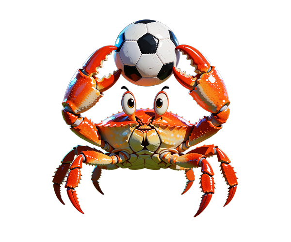 Pomarańczowy krab maskotka trzymający piłkę nożną - symbol promocji Bonus Crab w kasynie Golisimo